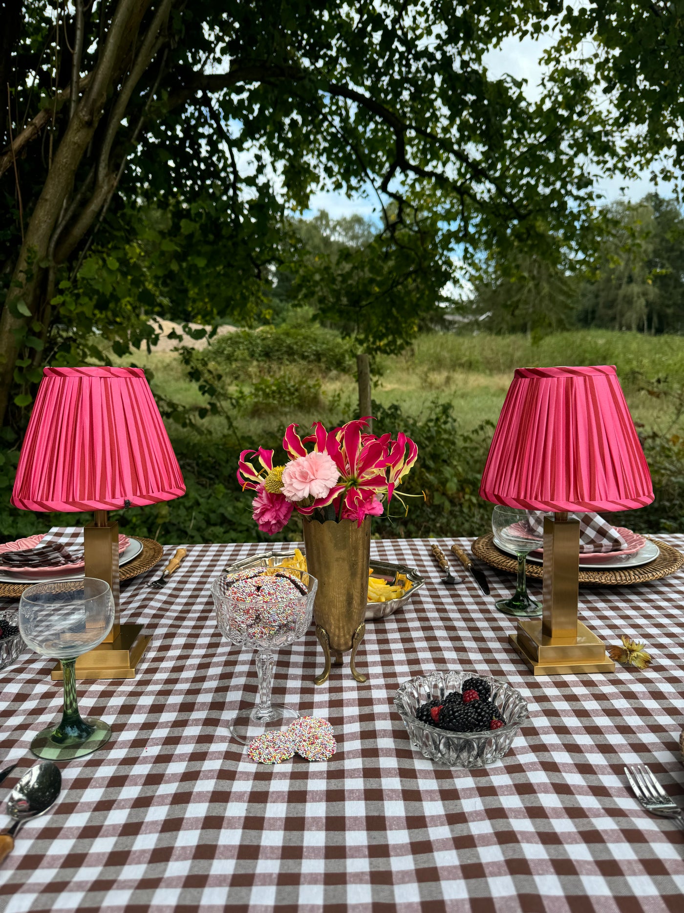 COMING SOON Philia rechargable table lamp striped pink lampshade